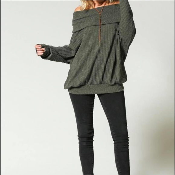 Red Off the Shoulder Sweater - Picture 4 of 5